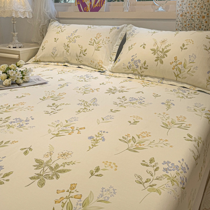 91家纺网 家纺一手货源 找家纺 2025春夏新款全棉花卉系列印花单床笠 沁园春