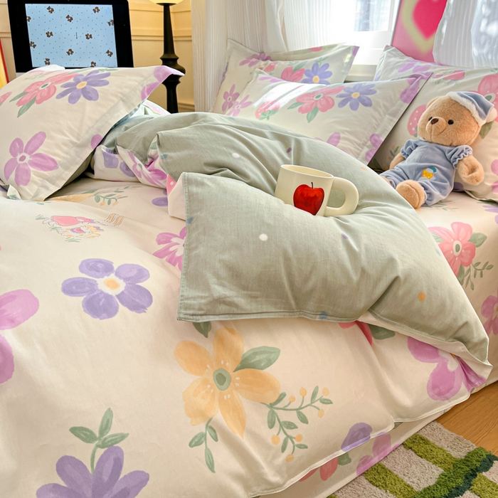 91家纺网 家纺一手货源 找家纺 2025新款全棉印花小清新单品系列-四件套（提供买家秀） 斑彩花园