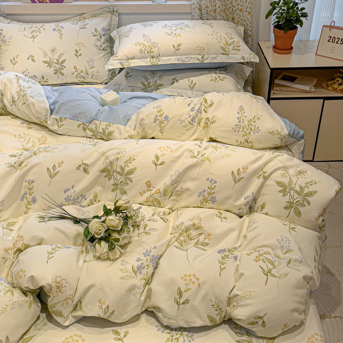 91家纺网 家纺一手货源 找家纺 2025春夏新款全棉花卉系列印花四件套 沁园春