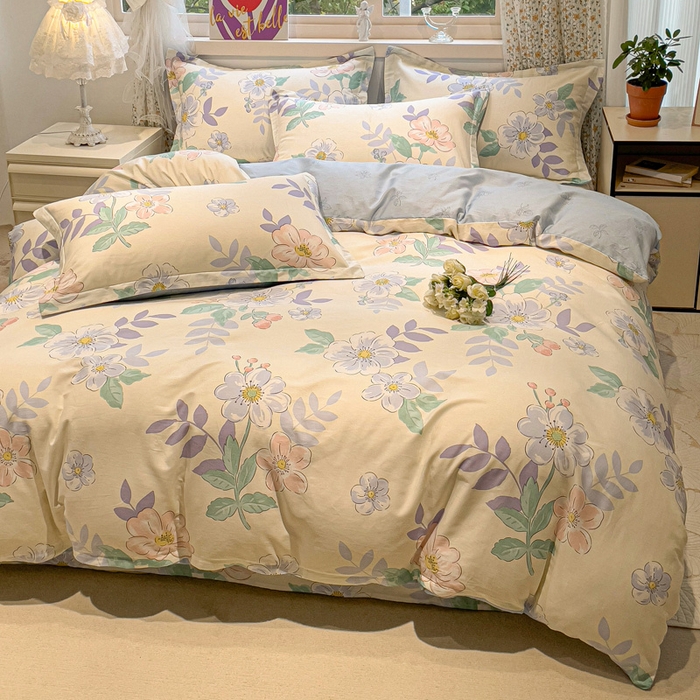 91家纺网 家纺一手货源 找家纺 2025春夏新款全棉花卉系列印花四件套 花漾星辰