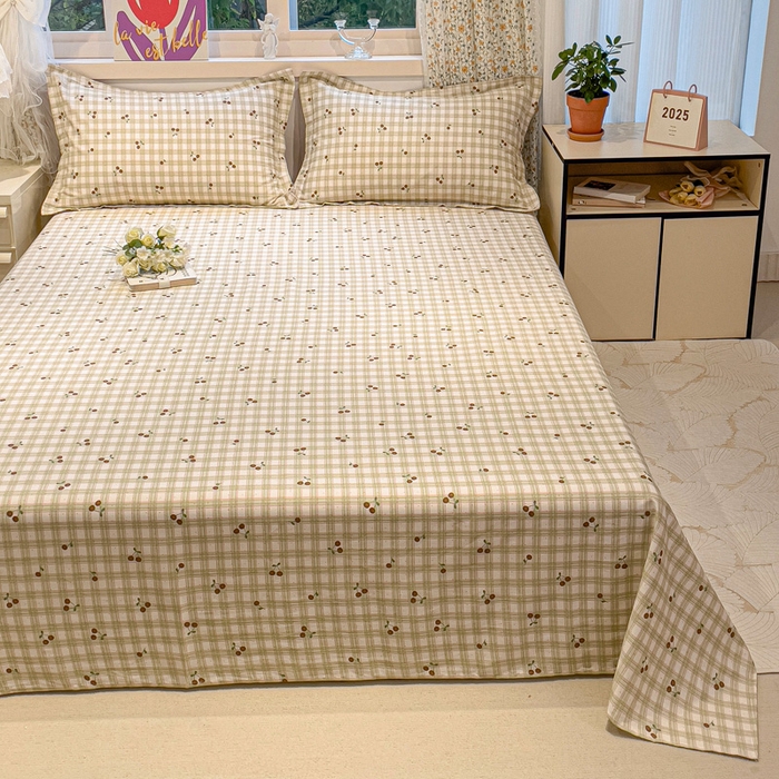 91家纺网 家纺一手货源 找家纺 2025春夏新款全棉花卉系列印花床单 酸甜樱桃