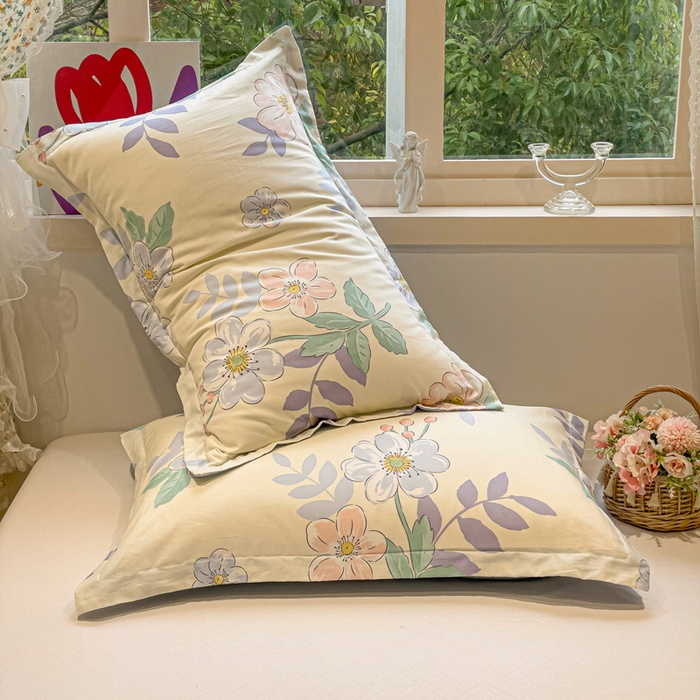 91家纺网 家纺一手货源 找家纺 2025春夏新款全棉花卉系列印花单枕套 花漾星辰