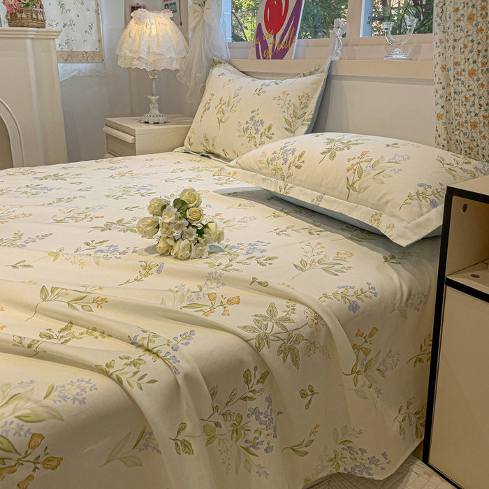 91家纺网 家纺一手货源 找家纺 2025春夏新款全棉花卉系列印花床单 沁园春