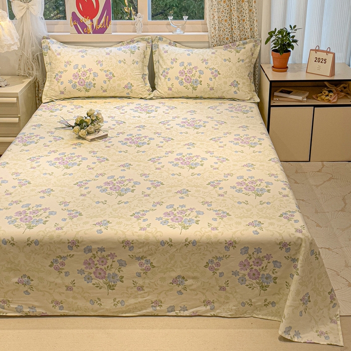 91家纺网 家纺一手货源 找家纺 2025春夏新款全棉花卉系列印花床单 岸边花语