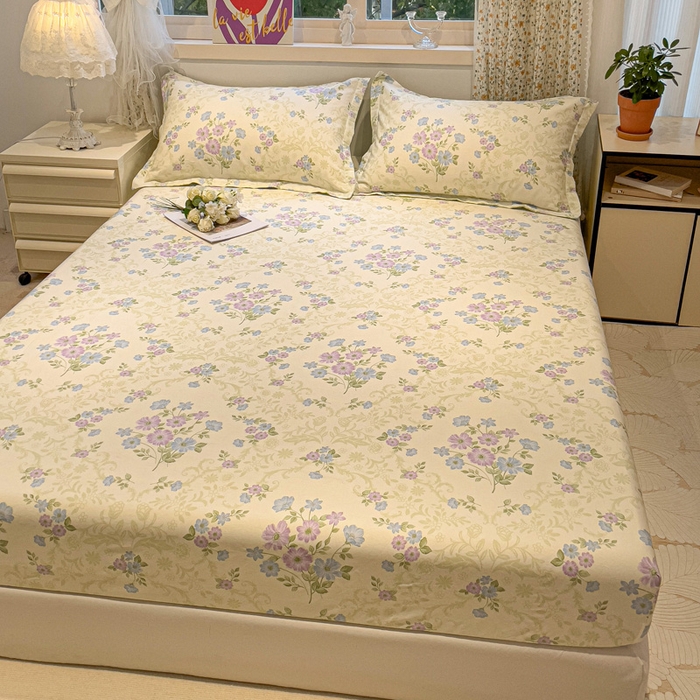 91家纺网 家纺一手货源 找家纺 2025春夏新款全棉花卉系列印花单床笠 岸边花语