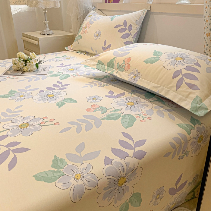 91家纺网 家纺一手货源 找家纺 2025春夏新款全棉花卉系列印花床单 花漾星辰