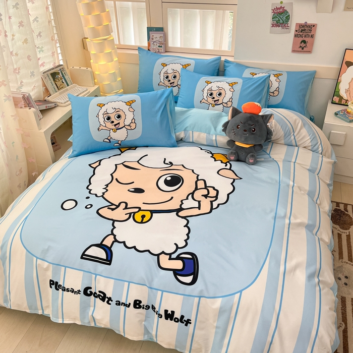 91家纺网 家纺一手货源 找家纺 金爱家 2025新款纯棉数码印花系列四件套 羊先生