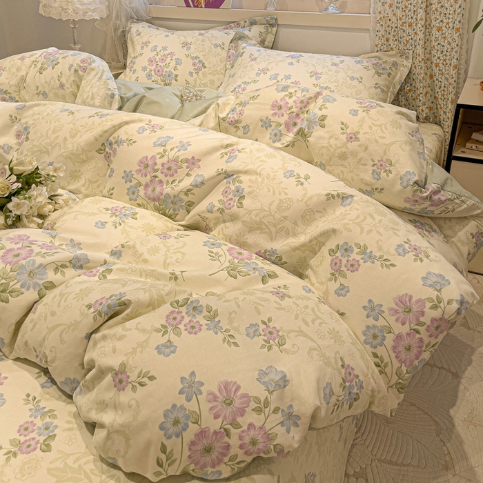 91家纺网 家纺一手货源 找家纺 2025春夏新款全棉花卉系列印花四件套 岸边花语