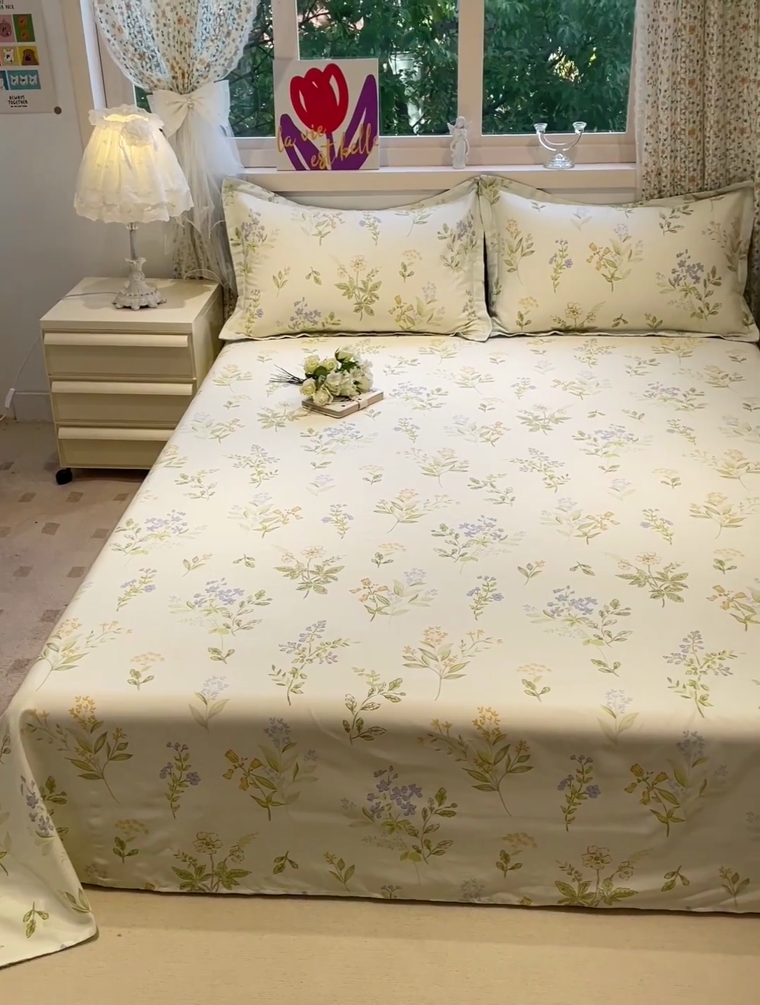 91家纺网 家纺一手货源 找家纺 2025春夏新款全棉花卉系列印花床单 沁园春