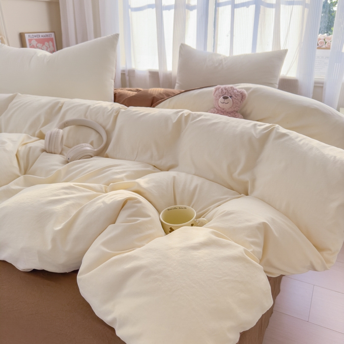 91家纺网 家纺一手货源 找家纺 优佳优品 2024新款亲肤水洗棉纯色四件套莫卡维尼