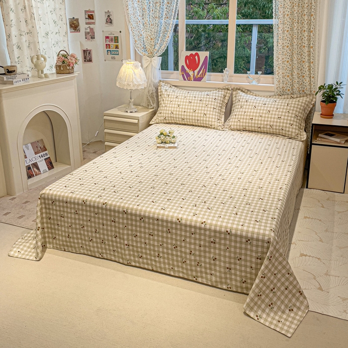 91家纺网 家纺一手货源 找家纺 2025春夏新款全棉花卉系列印花床单 酸甜樱桃