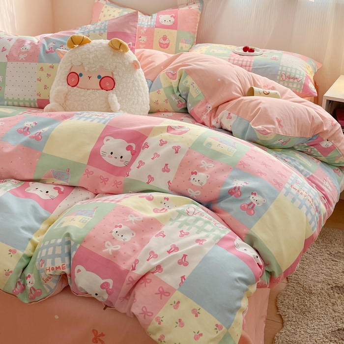 91家纺网 家纺一手货源 找家纺 西引力 2025开春新款全棉印花四件套单被套系列 可爱喵喵