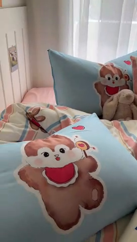 91家纺网 家纺一手货源 找家纺 春光里 2025新款水洗棉印花系列四件套 小兔软团