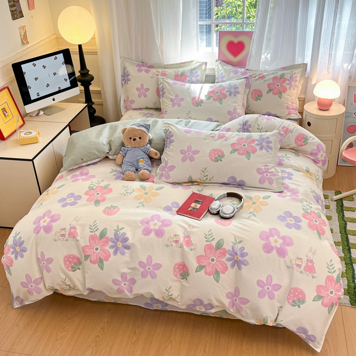 91家纺网 家纺一手货源 找家纺 2025新款全棉印花小清新单品系列-四件套（提供买家秀） 斑彩花园