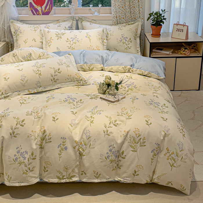 91家纺网 家纺一手货源 找家纺 2025春夏新款全棉花卉系列印花四件套 沁园春