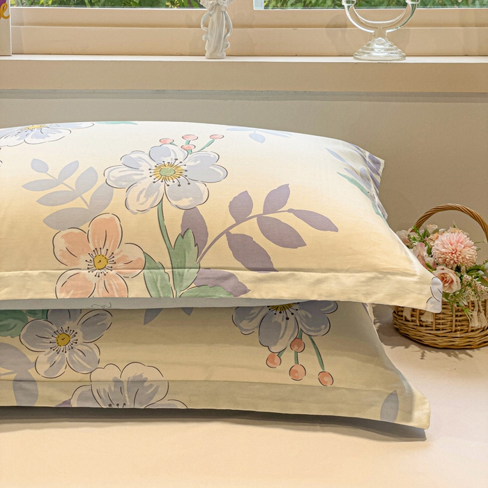 91家纺网 家纺一手货源 找家纺 2025春夏新款全棉花卉系列印花单枕套 花漾星辰