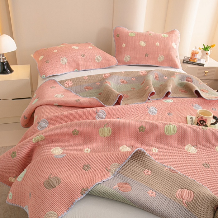 91家纺网 家纺一手货源 找家纺 手艺人2025新款A类宝宝四季全棉提花双面可铺盖床盖榻榻米炕盖炕垫盖毯AC01-AC10 AC08粉