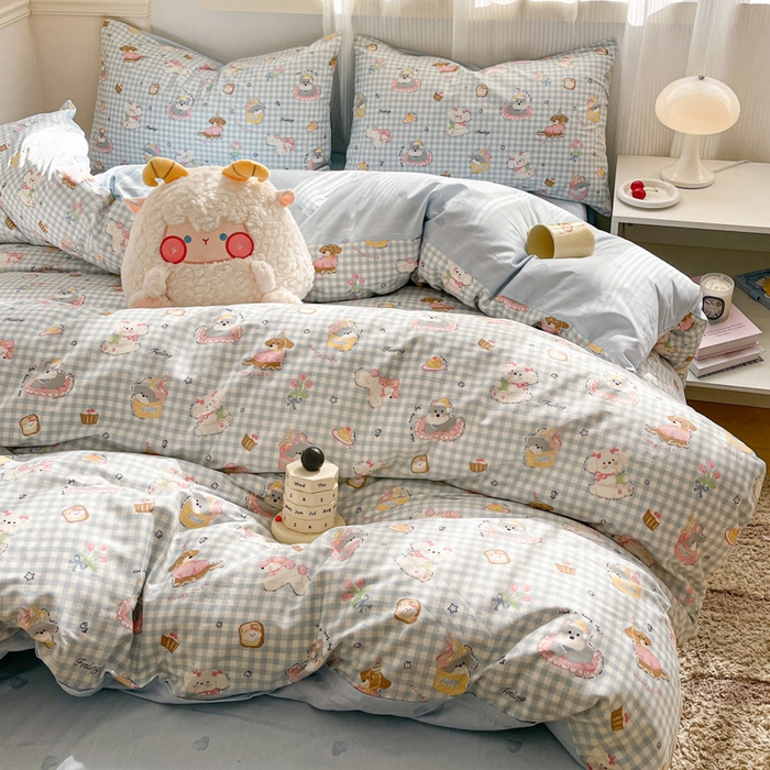 91家纺网 家纺一手货源 找家纺 西引力 2025开春新款全棉印花四件套单被套系列 狗狗派对