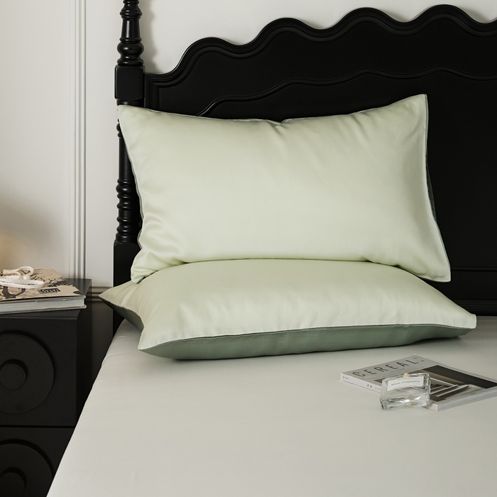 91家纺网 家纺一手货源 找家纺 EH家居 2025春夏天丝纯色单枕套 薄荷奶绿+格林绿