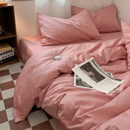 91家纺网 家纺一手货源 找家纺 （总）2025新款40支长绒棉ins美拉德色系纯色全棉四件套床笠极简三件套纯棉四件套系列--四件套