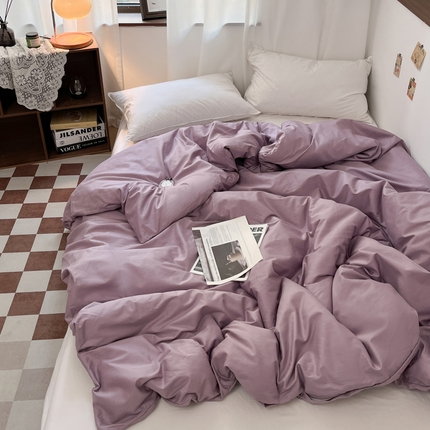 91家纺网 家纺一手货源 找家纺 2025新款40长绒棉ins美拉德色系纯色全棉单品四件套床笠四件套系列--单被套 雪青色