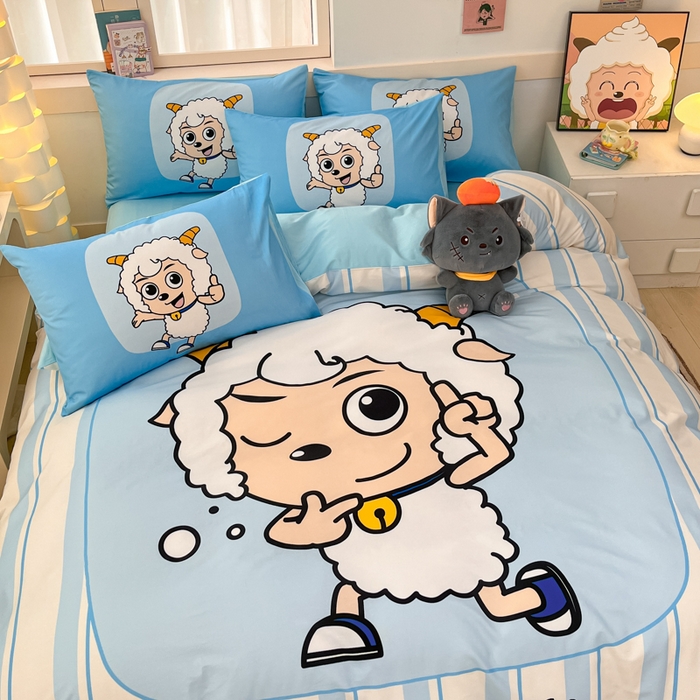 91家纺网 家纺一手货源 找家纺 金爱家 2025新款纯棉数码印花系列四件套 羊先生