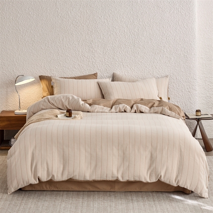 凯磊家纺 2025新款色织提花双层纱四件套 品质素条-浅咖