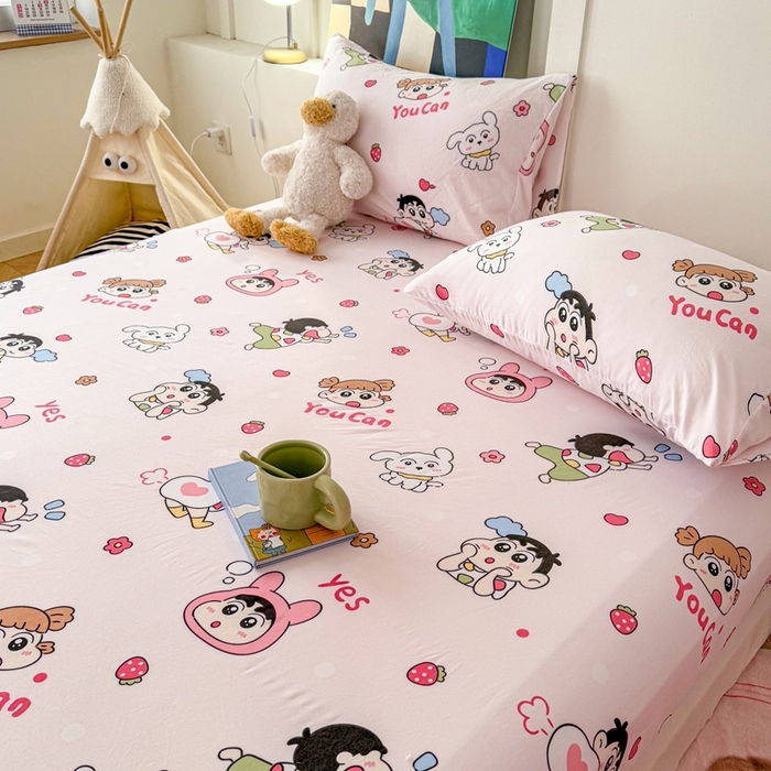 91家纺网 家纺一手货源 找家纺 温眠 2025新款A类亲肤水洗棉可爱卡通印花床笠 调皮小新