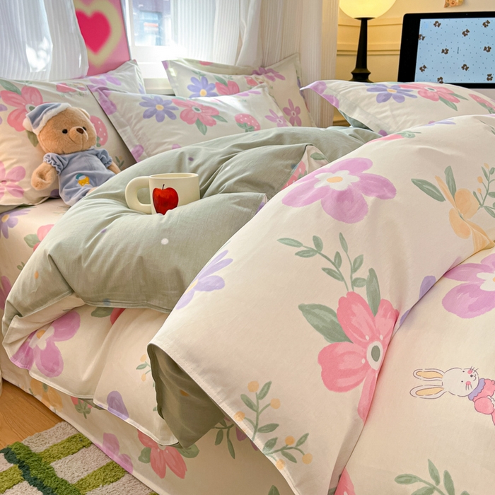 91家纺网 家纺一手货源 找家纺 2025新款全棉印花小清新单品系列-四件套（提供买家秀） 斑彩花园