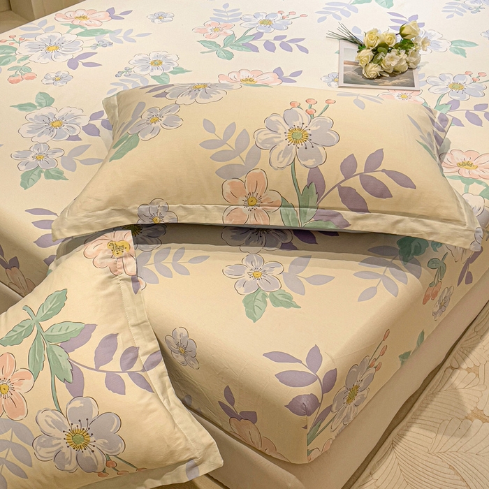 91家纺网 家纺一手货源 找家纺 2025春夏新款全棉花卉系列印花单床笠 花漾星辰