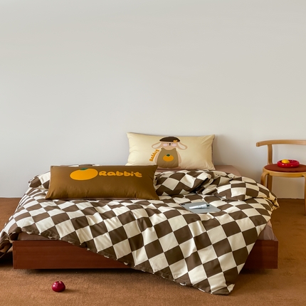 觅糖2025年全棉双数码枕套卡通印花混搭系列 橘子兔