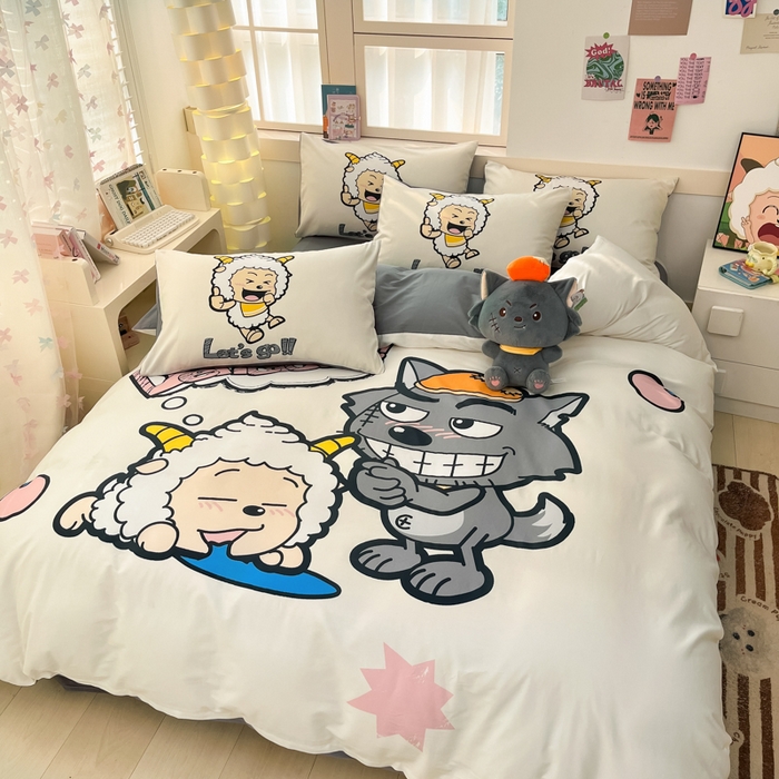 91家纺网 家纺一手货源 找家纺 金爱家 2025新款纯棉数码印花系列四件套 洋洋得意