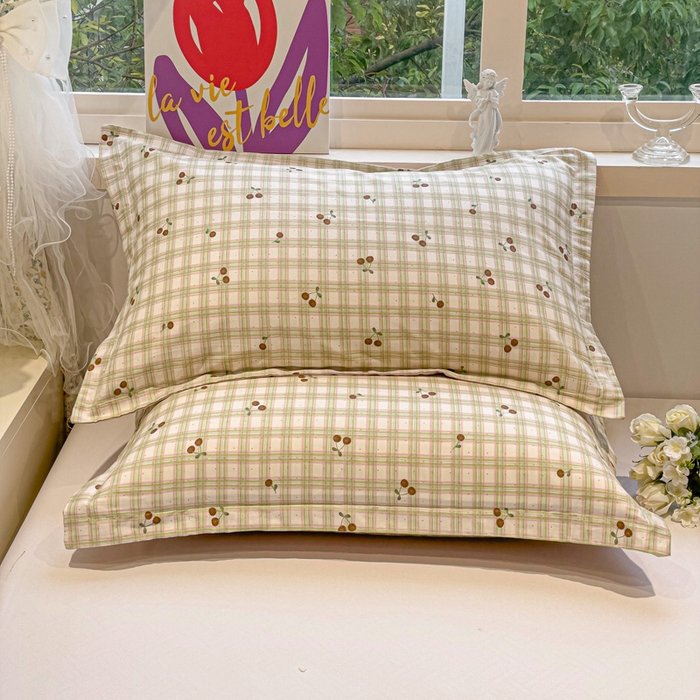 91家纺网 家纺一手货源 找家纺 2025春夏新款全棉花卉系列印花单枕套 酸甜樱桃