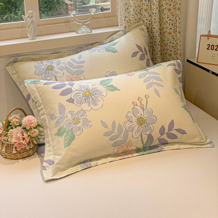 91家纺网 家纺一手货源 找家纺 2025春夏新款全棉花卉系列印花单枕套 花漾星辰