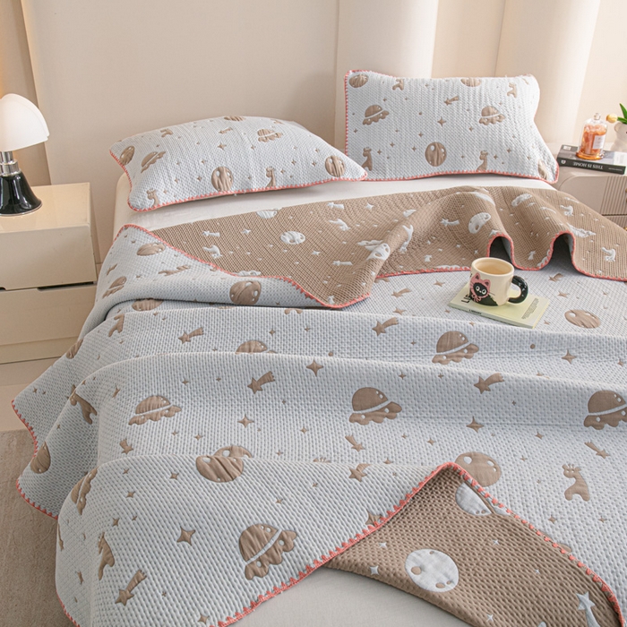 91家纺网 家纺一手货源 找家纺 手艺人2025新款A类宝宝四季全棉提花双面可铺盖床盖榻榻米炕盖炕垫盖毯AC01-AC10 AC07灰