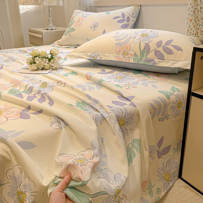 91家纺网 家纺一手货源 找家纺 2025春夏新款全棉花卉系列印花床单 花漾星辰