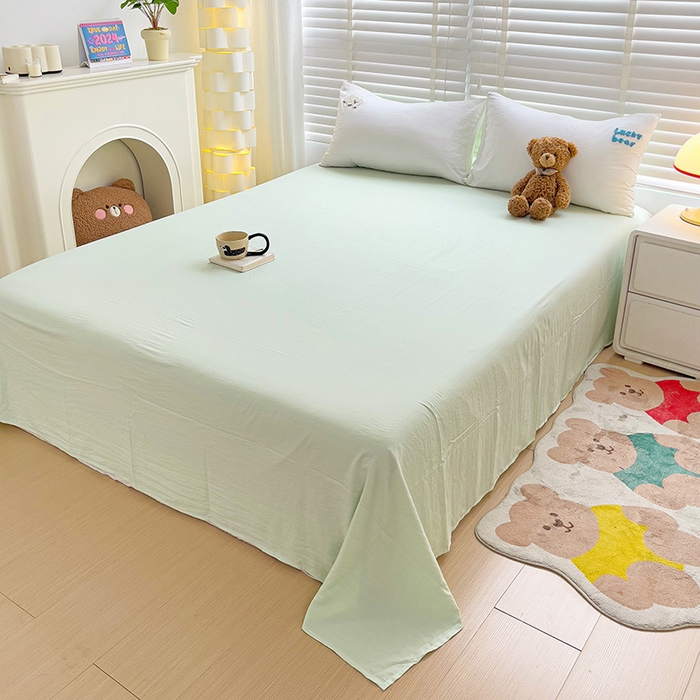 91家纺网 家纺一手货源 找家纺 韩巢家纺 2025新款超柔水洗棉小白熊毛巾绣四件套-（提供卖家秀） 小白熊白绿