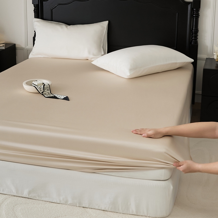 91家纺网 家纺一手货源 找家纺 EH家居 2025春夏天丝纯色单床笠 香槟咖