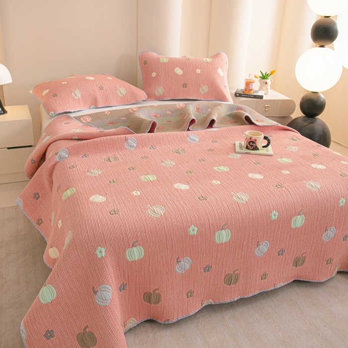 91家纺网 家纺一手货源 找家纺 手艺人2025新款A类宝宝四季全棉提花双面可铺盖床盖榻榻米炕盖炕垫盖毯AC01-AC10 AC08粉