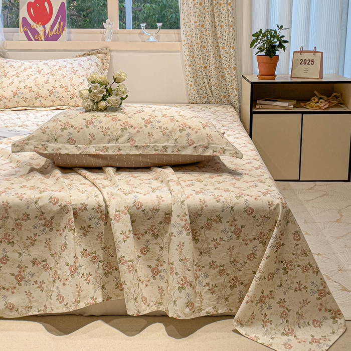 91家纺网 家纺一手货源 找家纺 2025春夏新款全棉花卉系列印花床单 露丝