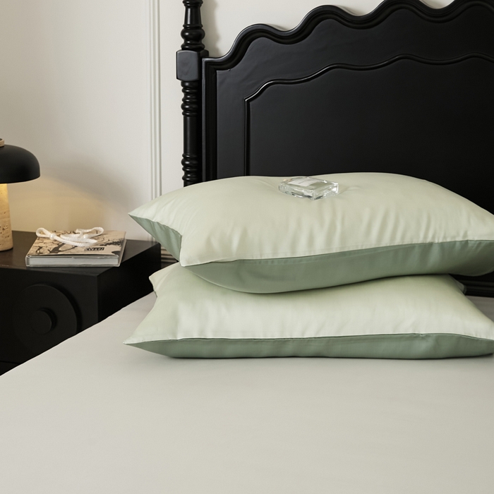 91家纺网 家纺一手货源 找家纺 EH家居 2025春夏天丝纯色单枕套 薄荷奶绿+格林绿