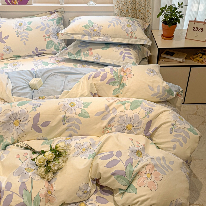 91家纺网 家纺一手货源 找家纺 2025春夏新款全棉花卉系列印花四件套 花漾星辰