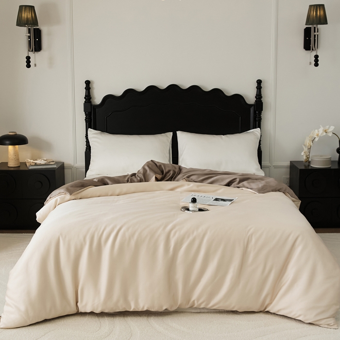 91家纺网 家纺一手货源 找家纺 EH家居 2025春夏天丝纯色单被套 香槟咖+深咖