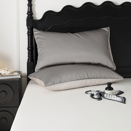 EH家居 2025春夏天丝纯色单枕套 巴黎灰+光泽灰