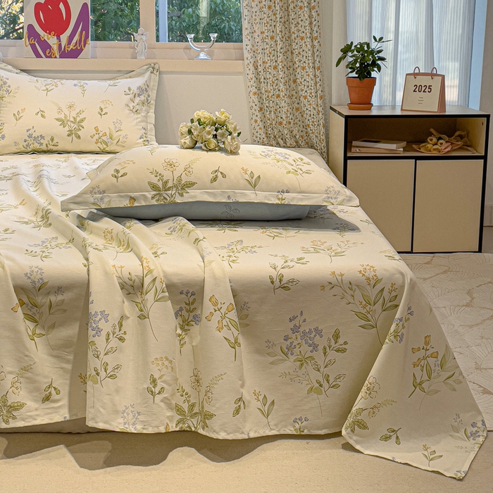 91家纺网 家纺一手货源 找家纺 2025春夏新款全棉花卉系列印花床单 沁园春