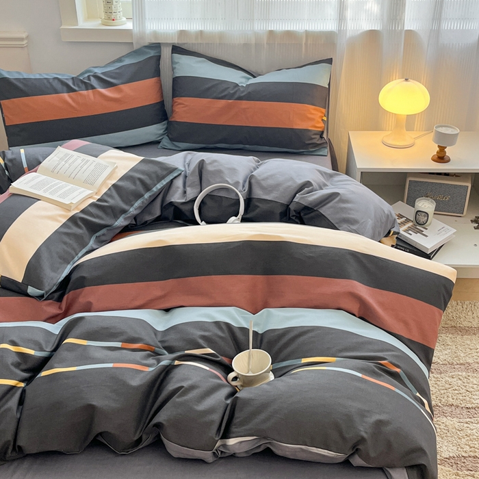 91家纺网 家纺一手货源 找家纺 西引力 2025开春新款全棉印花四件套单被套系列 彩条时尚