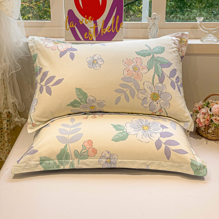 91家纺网 家纺一手货源 找家纺 2025春夏新款全棉花卉系列印花单枕套 花漾星辰