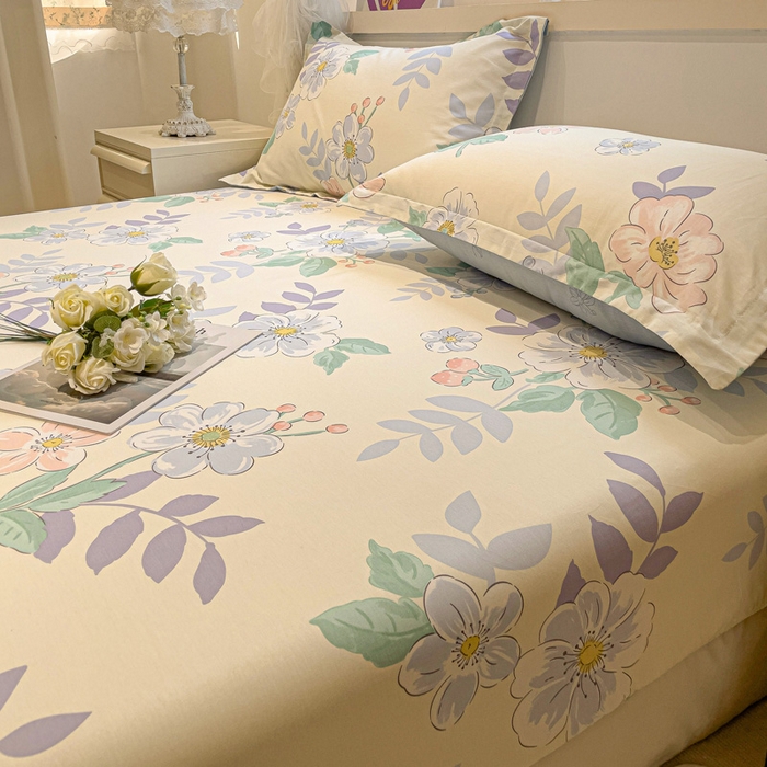 91家纺网 家纺一手货源 找家纺 2025春夏新款全棉花卉系列印花单床笠 花漾星辰