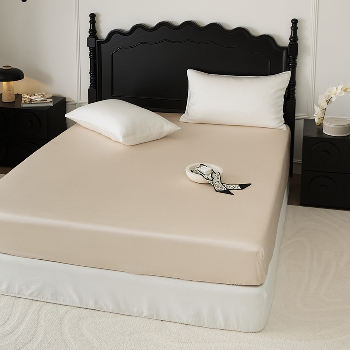 91家纺网 家纺一手货源 找家纺 EH家居 2025春夏天丝纯色单床笠 香槟咖