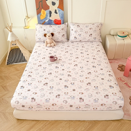 温眠 2025新款A类亲肤水洗棉可爱卡通印花床笠 汪汪乐园